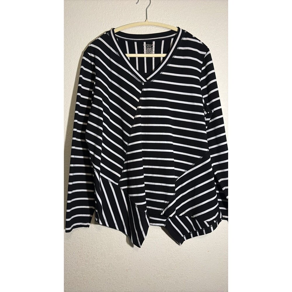 Westbound Woman Asymmetrical Striped V-Neck Long Sleeve Top 1X